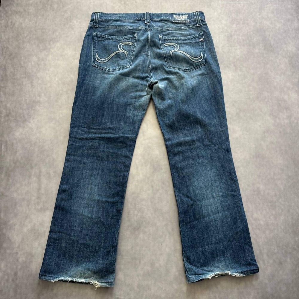 Rock‎ & Republic Bootcut Jeans Mens 38 Blue Y2K Distressed Embroidered Pockets